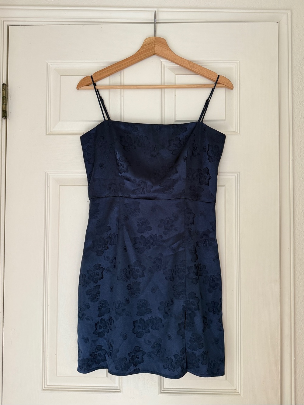 Navy Floral Jacquard Slip Dress